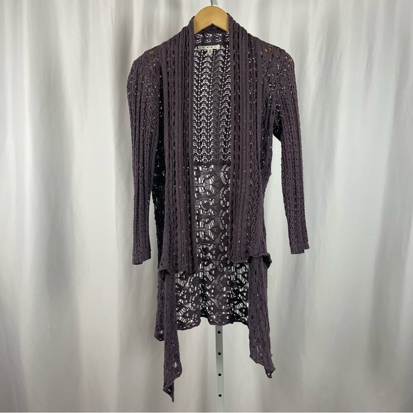 CAbi Small Timeless Cascading Open Front Crochet Cardigan Purple Boho Open Knit - Picture 1 of 8